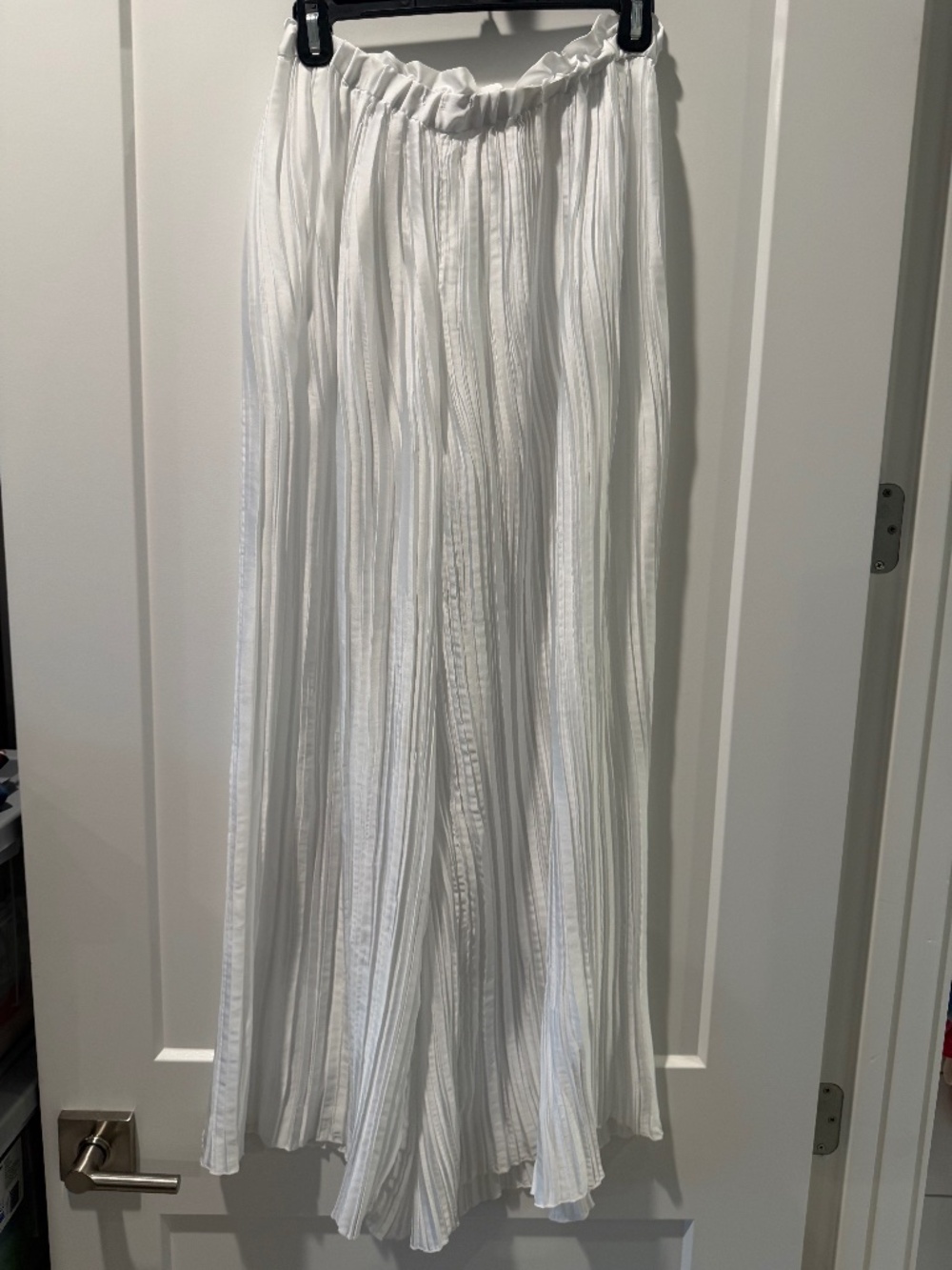Anthropologie High Waisted Plisse Wide Leg White Pants Micro Pleating M